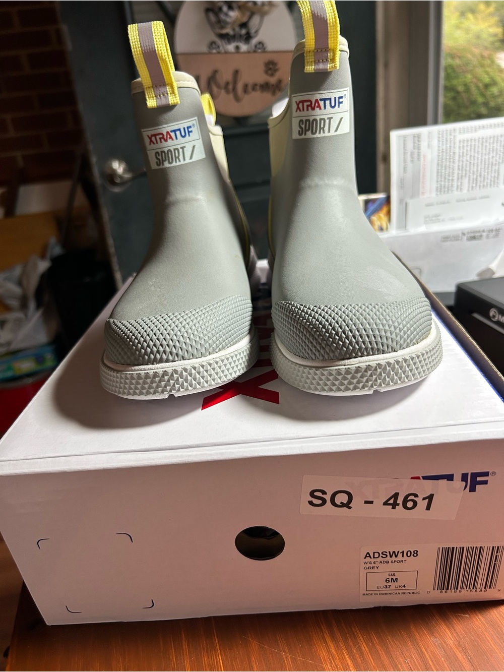 XTRATUF Sport Women’s Waterproof Chelsea Boots in Light Gray with Yellow Trim
